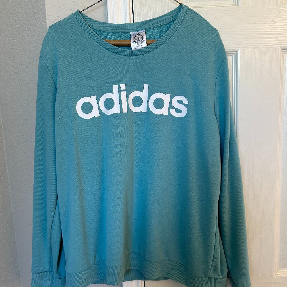 Adidas Women's Long Sleeve Pullover Sweatshirt with Logo -  Aqua - XL